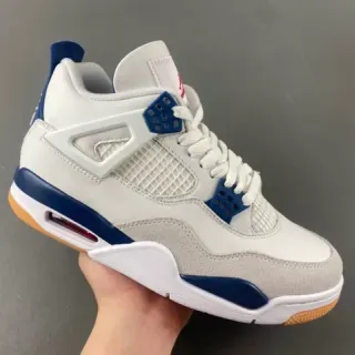 Air Jordan 4 أحذية كرة السلة أبيض بحري غوم