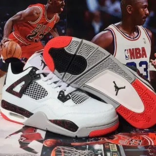 Air Jordan 4 सफेद लाल काले बास्केटबॉल जूते