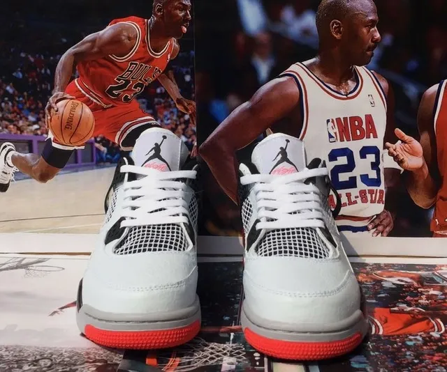 Air Jordan 4 सफेद लाल काले बास्केटबॉल जूते 3