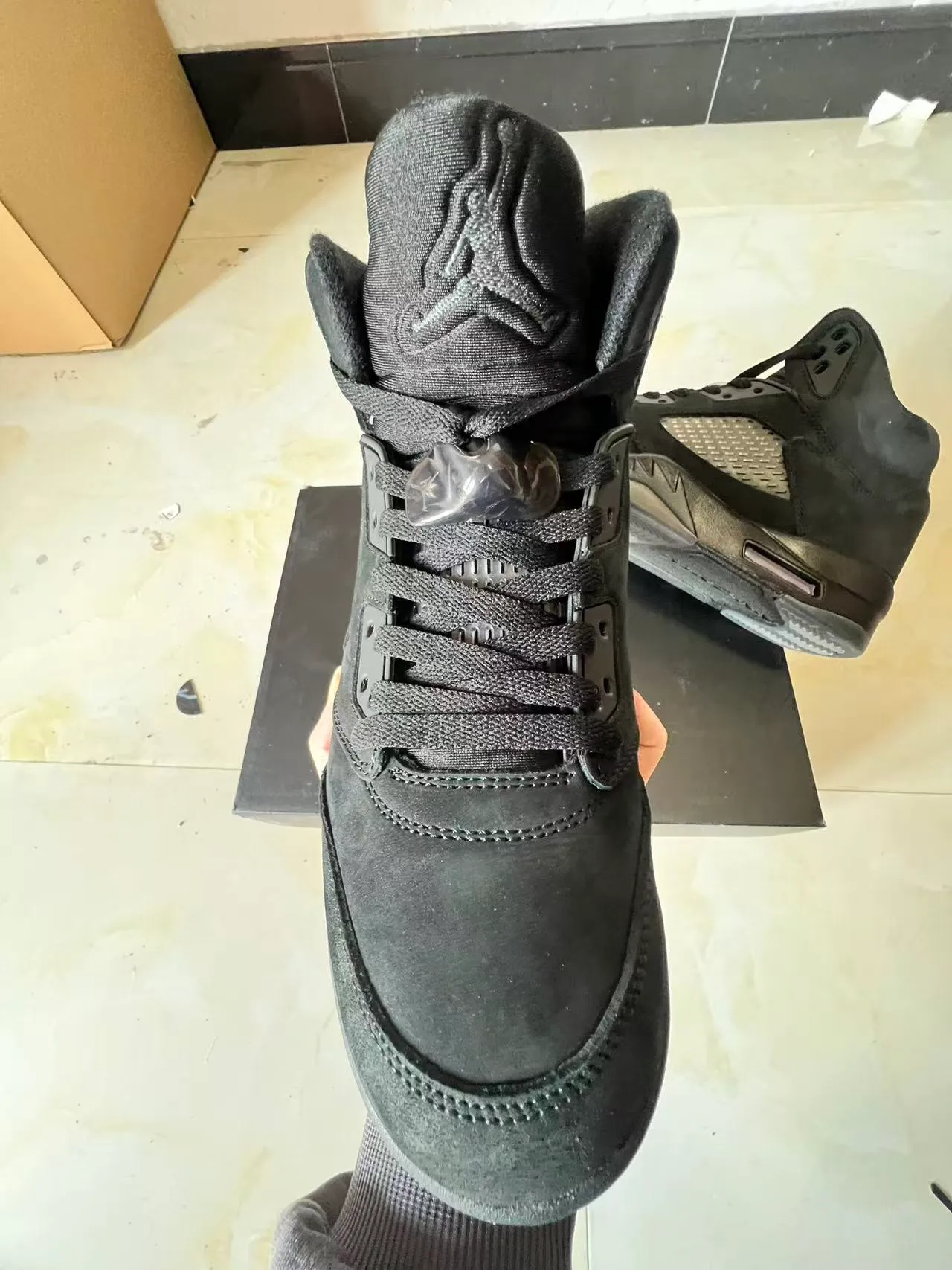 Air Jordan 5 Tout Noir Cuir suédé Chaussures de basket-ball 3