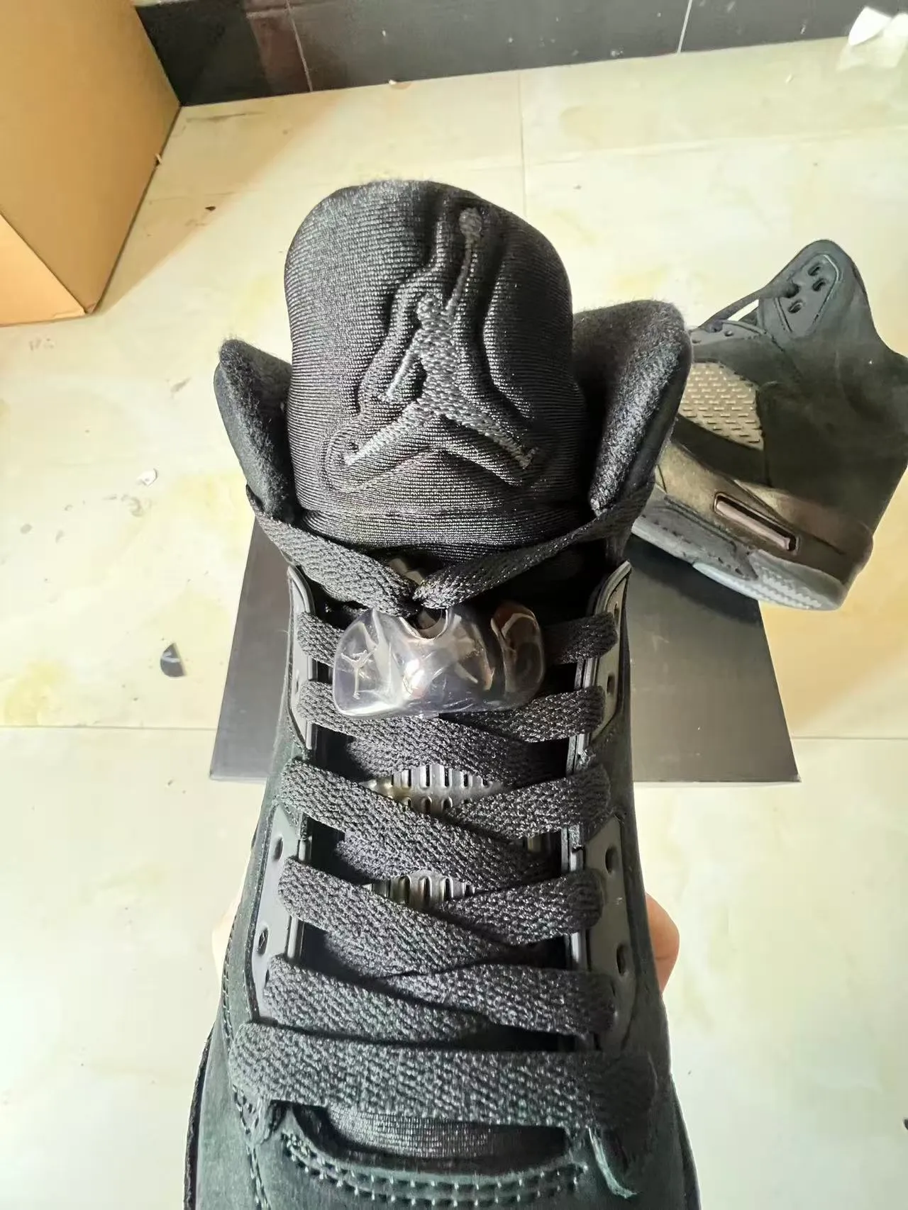 Air Jordan 5 Tout Noir Cuir suédé Chaussures de basket-ball 4