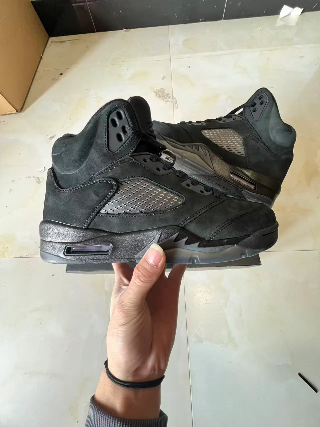 Air Jordan 5 Tout Noir Cuir suédé Chaussures de basket-ball 7