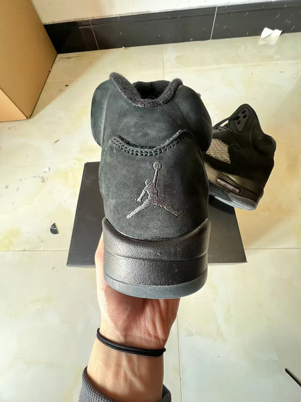 Air Jordan 5 Tout Noir Cuir suédé Chaussures de basket-ball 8