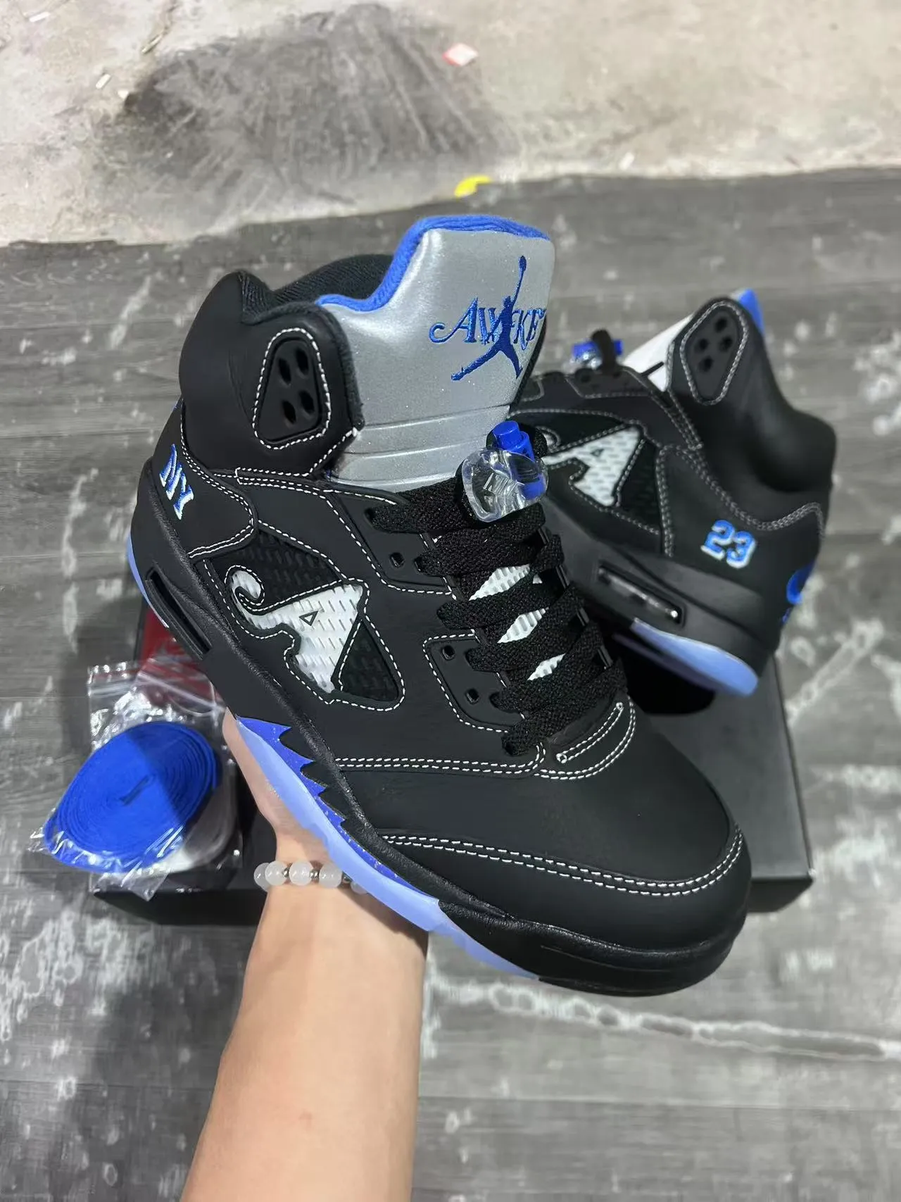 Air Jordan 5 Negro Azul NY 23 Zapatos de Baloncesto 2