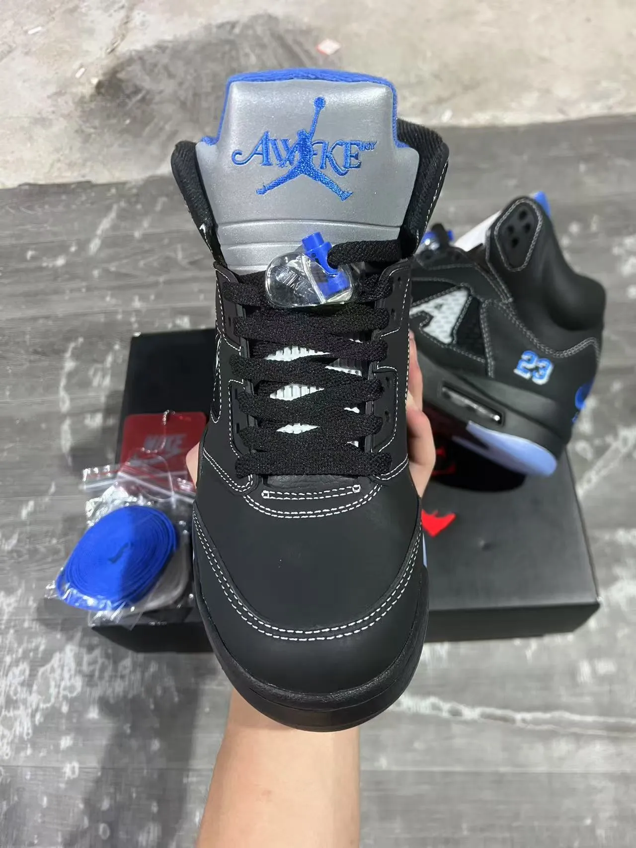 Air Jordan 5 Negro Azul NY 23 Zapatos de Baloncesto 3