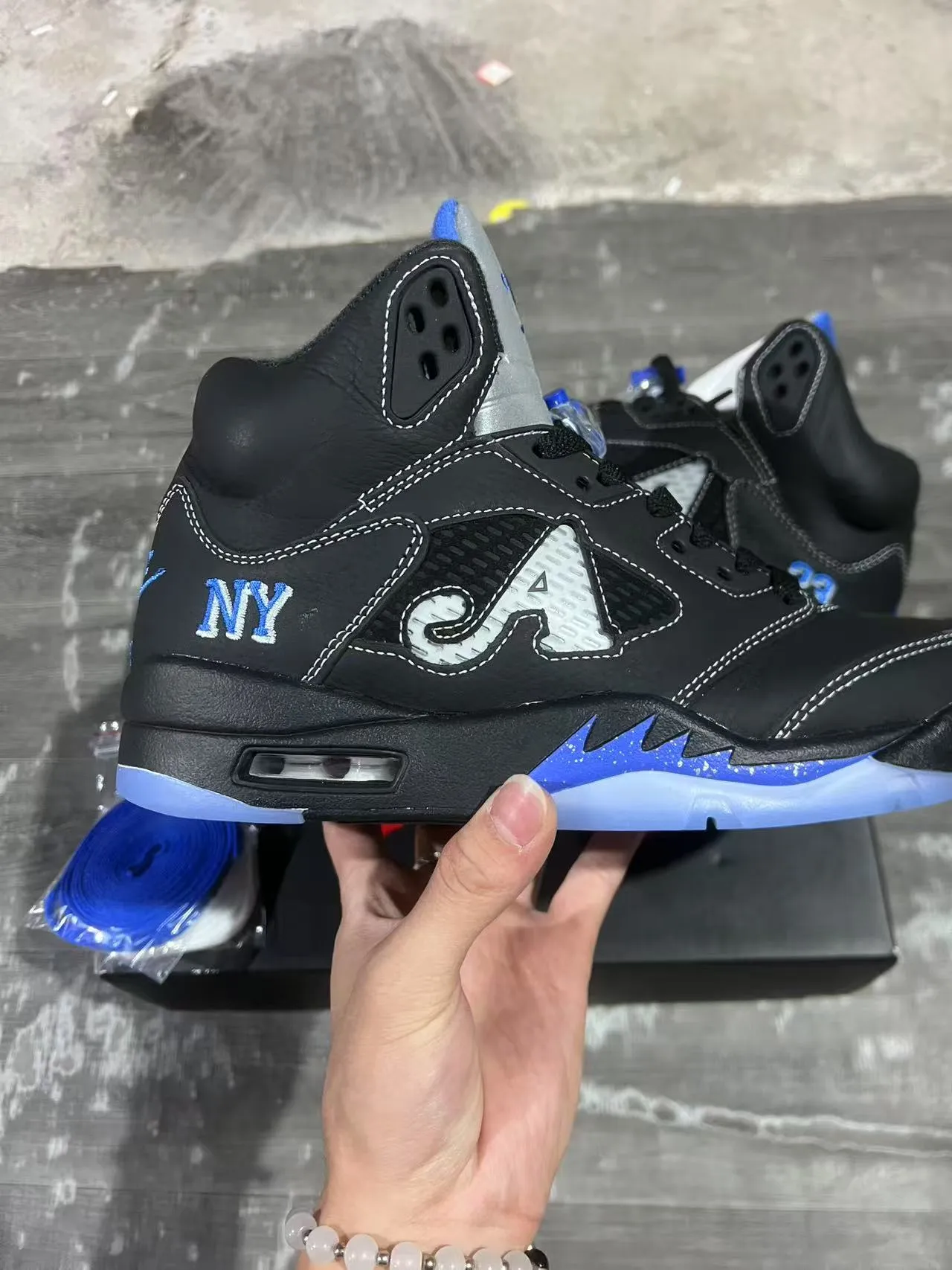 Air Jordan 5 Negro Azul NY 23 Zapatos de Baloncesto 7