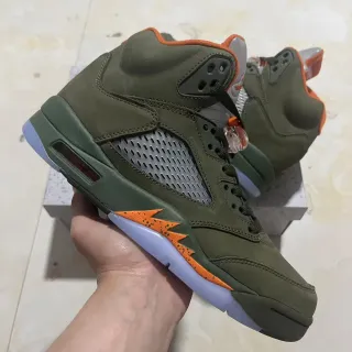Air Jordan 5 Verde Oliva Laranja Relâmpago Tênis de Basquete