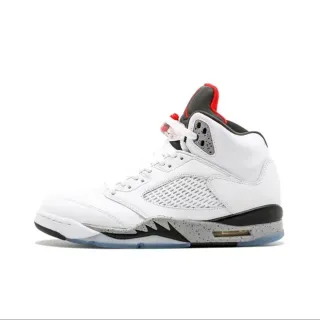 Tênis de basquete Air Jordan 5 Branco Preto Vermelho Cimento