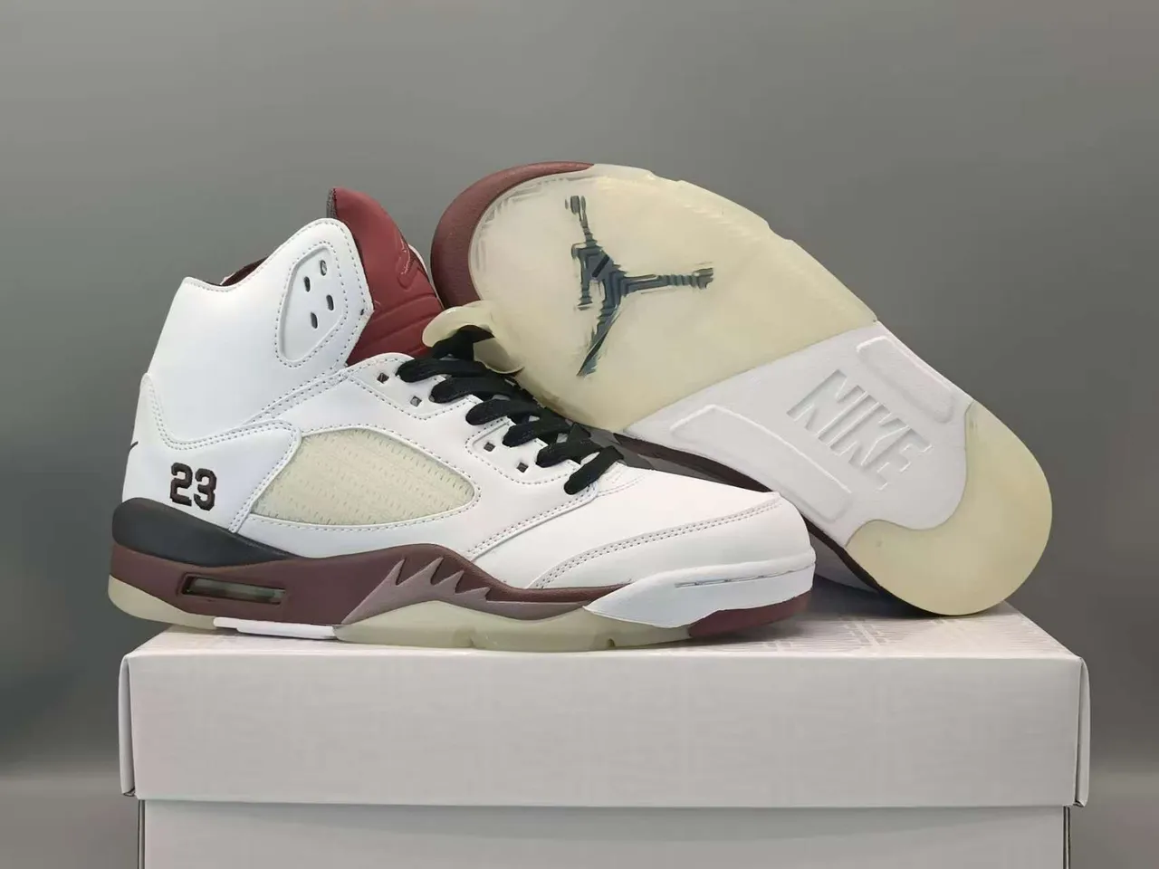 Air Jordan 5 White Burgundy Black tênis de basquete 4