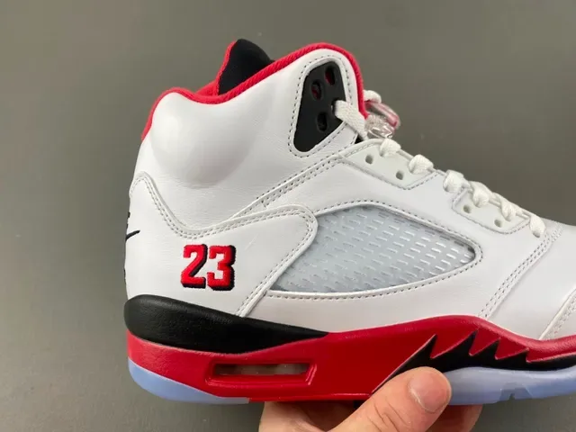 Air Jordan 5 White Red Black Basketball Shoes 3