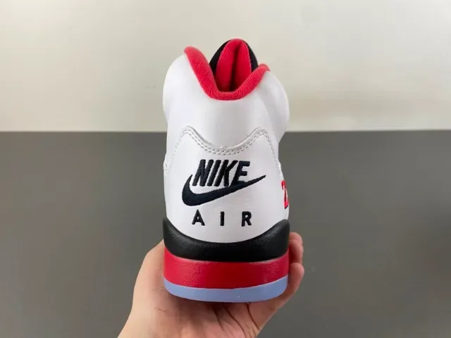 Air Jordan 5 White Red Black Basketball Shoes 4