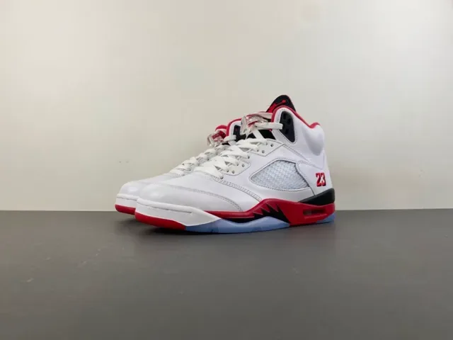 Air Jordan 5 White Red Black Basketball Shoes 10