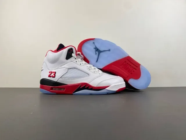 Air Jordan 5 White Red Black Basketball Shoes 12