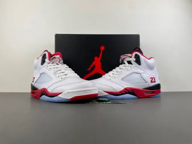 Air Jordan 5 White Red Black Basketball Shoes 13