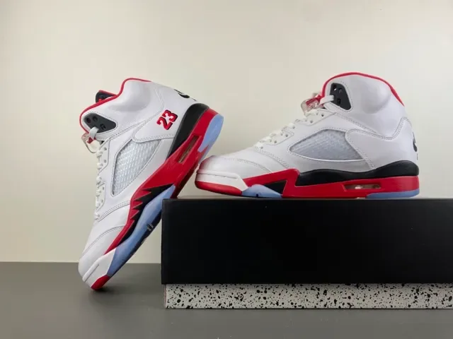 Air Jordan 5 White Red Black Basketball Shoes 14