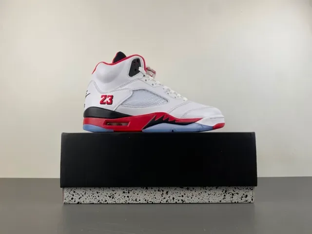Air Jordan 5 White Red Black Basketball Shoes 15