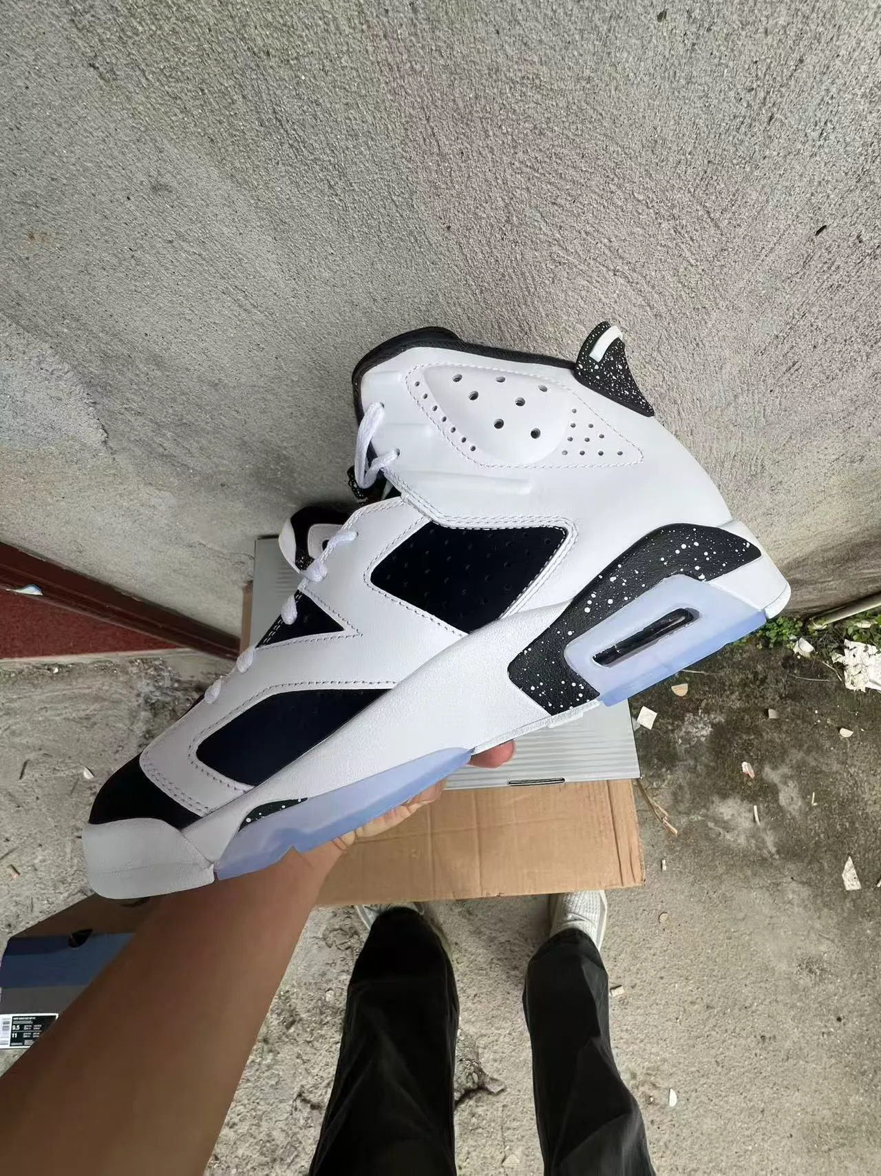 Chaussures de basketball Air Jordan 6 blanc et noir moucheté 5