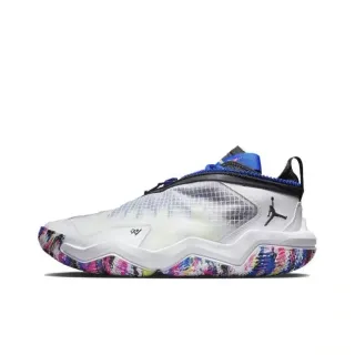 Air Jordan XXXVIII সাদা বহুরঙা জিপারযুক্ত কলার গ্রিড-মেশ আপার বাস্কেটবল জুতো