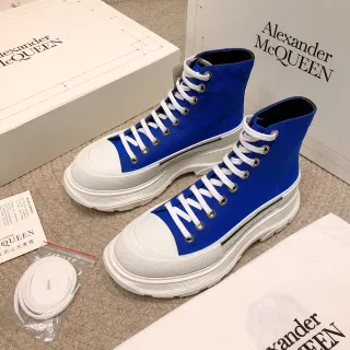 Alexander McQueen 蓝白高帮帆布休闲鞋