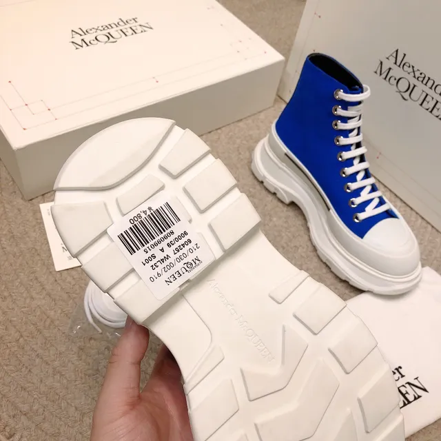 Alexander McQueen Blue White High-Top Canvas Upper Lifestyle Sneakers 2