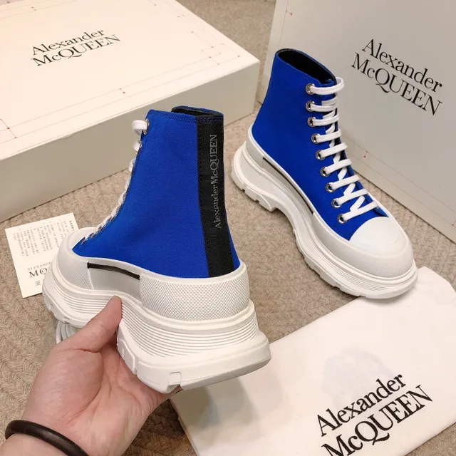 Alexander McQueen Blue White High-Top Canvas Upper Lifestyle Sneakers 3