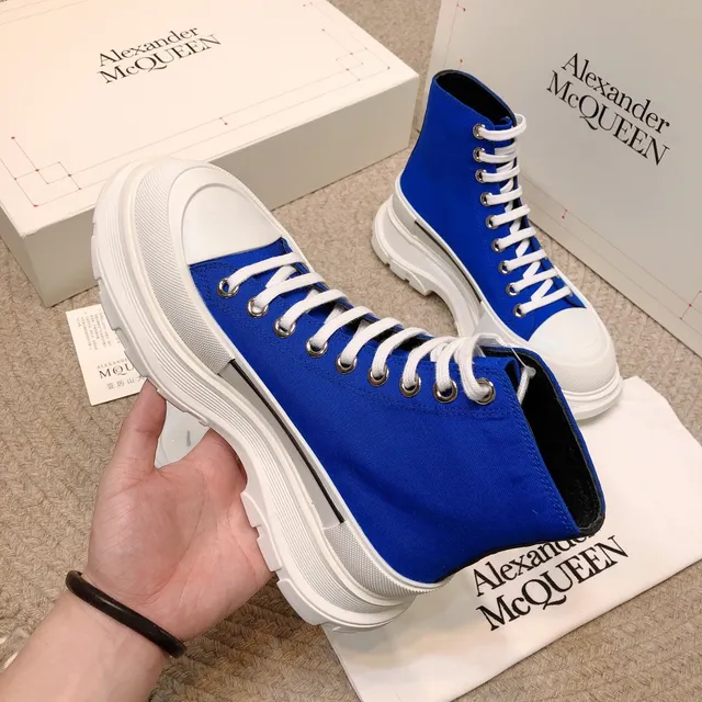 Alexander McQueen Blue White High-Top Canvas Upper Lifestyle Sneakers 4