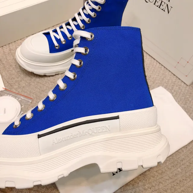 Alexander McQueen Blue White High-Top Canvas Upper Lifestyle Sneakers 6