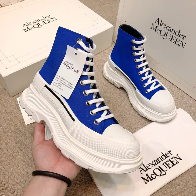 Alexander McQueen Blue White High-Top Canvas Upper Lifestyle Sneakers 7
