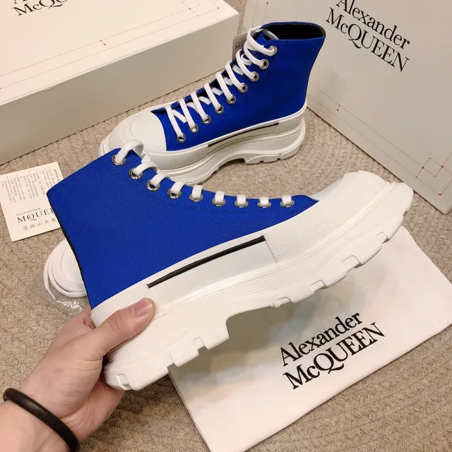 Alexander McQueen Blue White High-Top Canvas Upper Lifestyle Sneakers 8