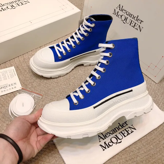 Alexander McQueen Blue White High-Top Canvas Upper Lifestyle Sneakers 9