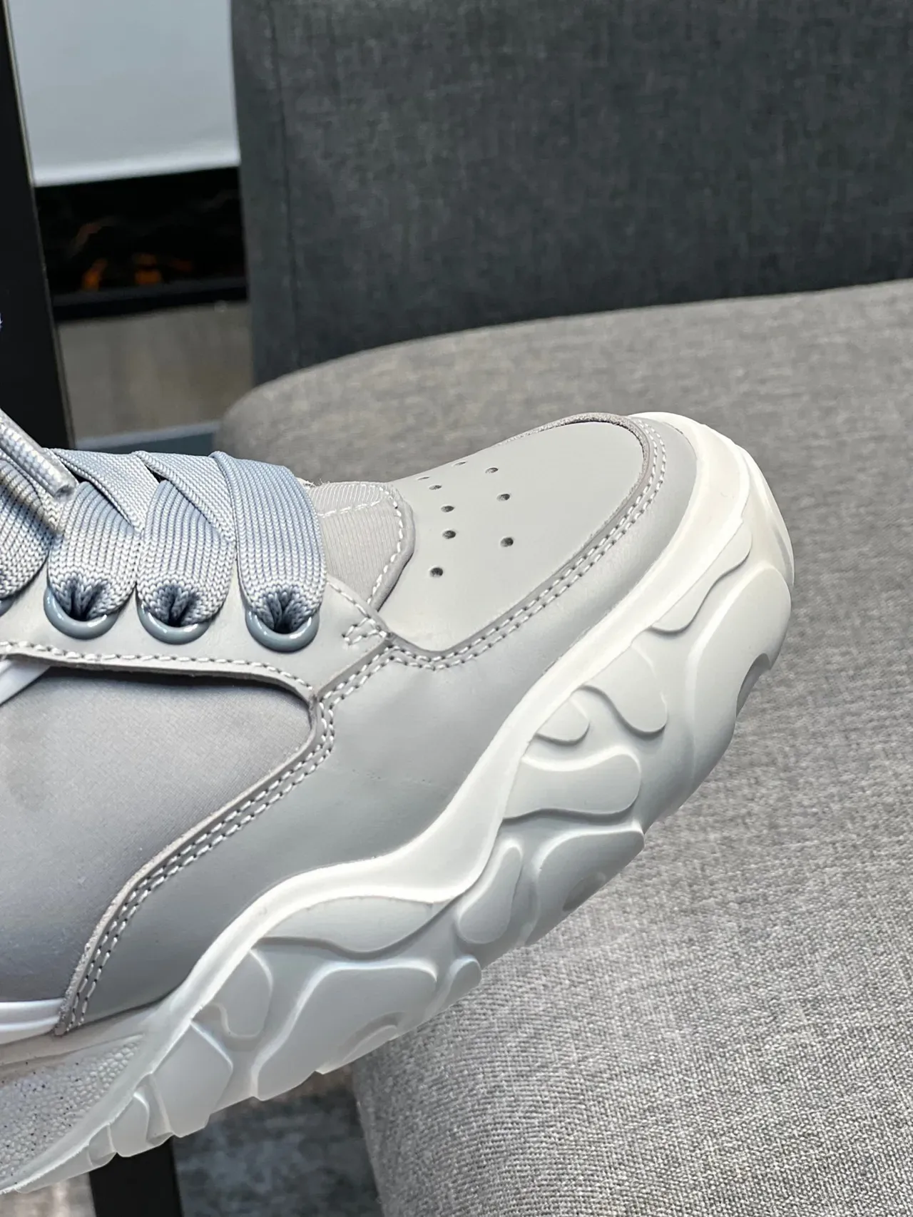 Alexander McQueen Gray White Oversized Sculpted Sole Layered Upper Lifestyle Sneakers 3