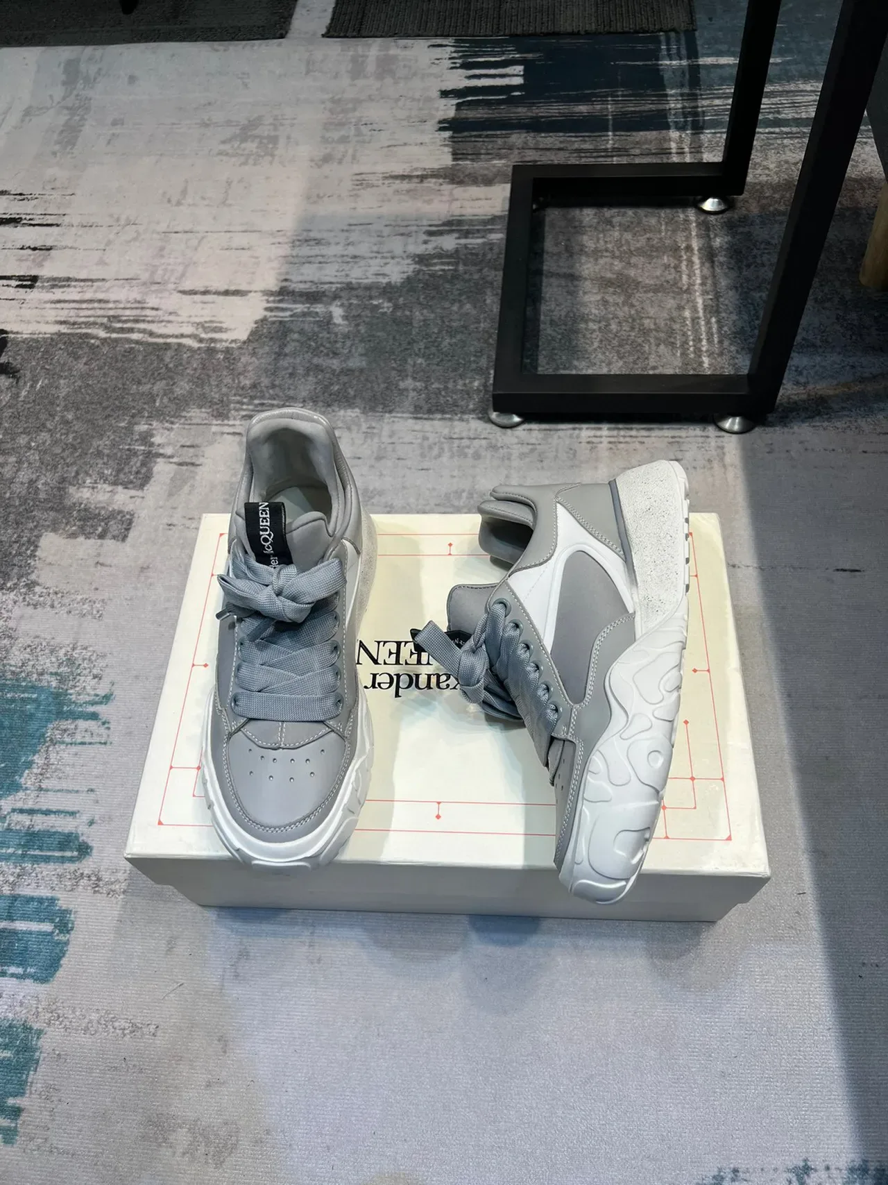 Alexander McQueen Gray White Oversized Sculpted Sole Layered Upper Lifestyle Sneakers 4