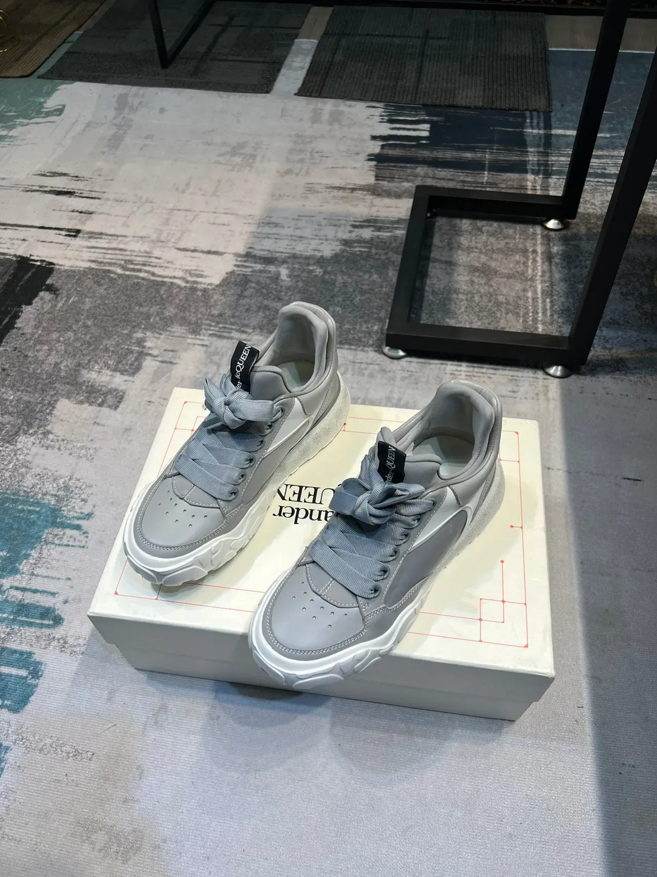 Alexander McQueen Gray White Oversized Sculpted Sole Layered Upper Lifestyle Sneakers 5