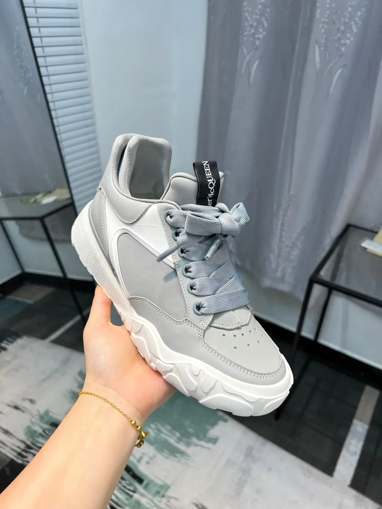 Alexander McQueen Gray White Oversized Sculpted Sole Layered Upper Lifestyle Sneakers 6