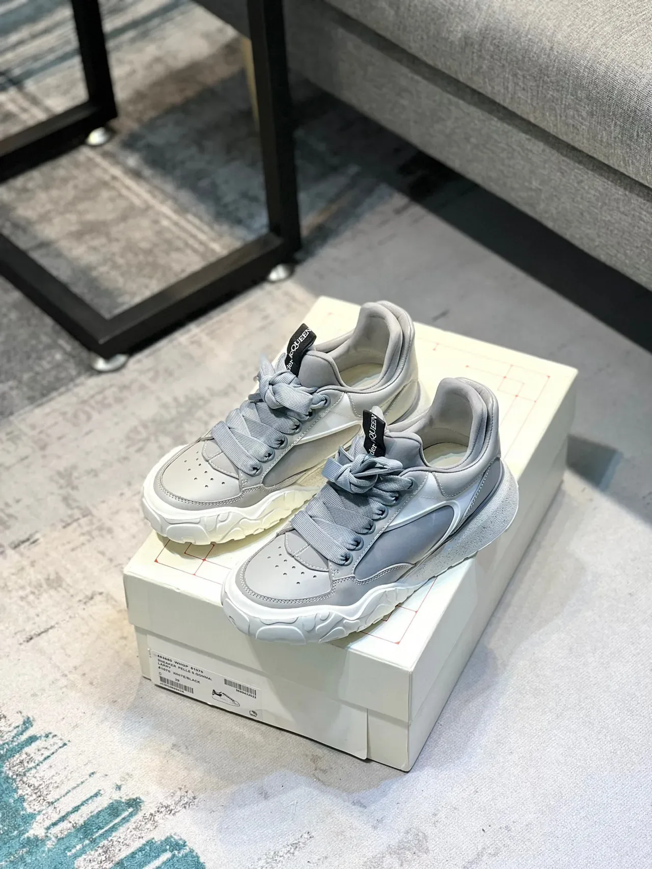 Alexander McQueen Gray White Oversized Sculpted Sole Layered Upper Lifestyle Sneakers 7