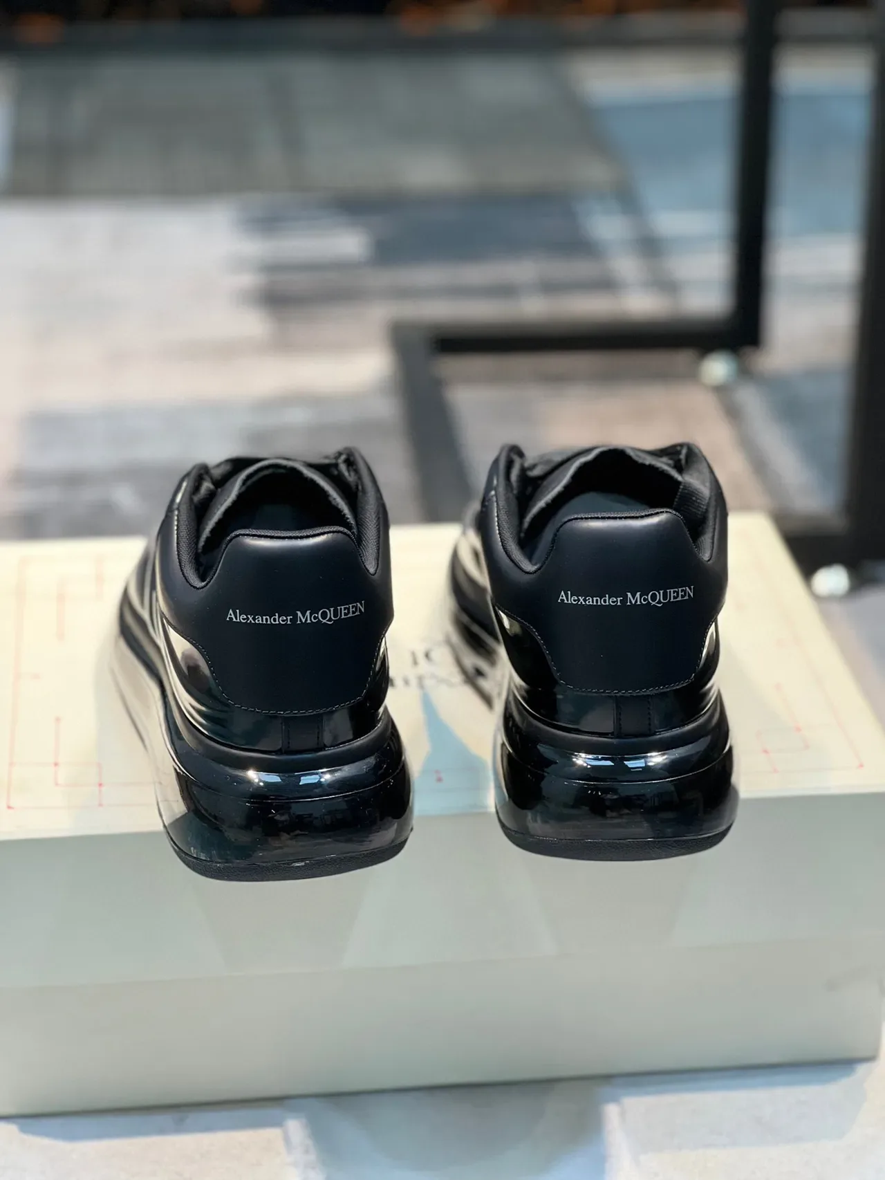 Alexander McQueen Oversized Sneaker Black Glossy Patent Lifestyle Sneakers 2