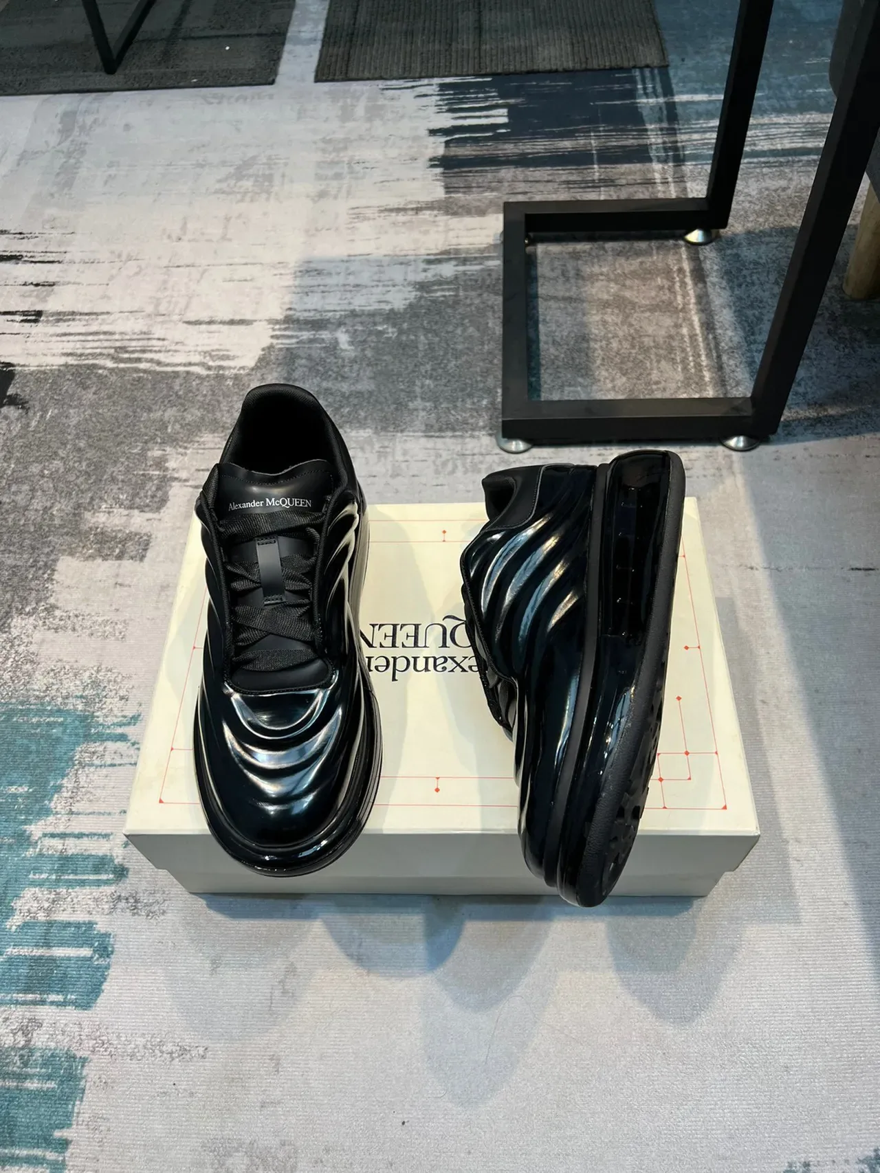 Alexander McQueen Oversized Sneaker Black Glossy Patent Lifestyle Sneakers 4