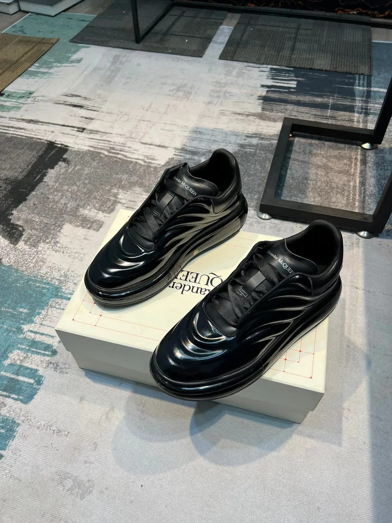 Alexander McQueen Oversized Sneaker Black Glossy Patent Lifestyle Sneakers 5