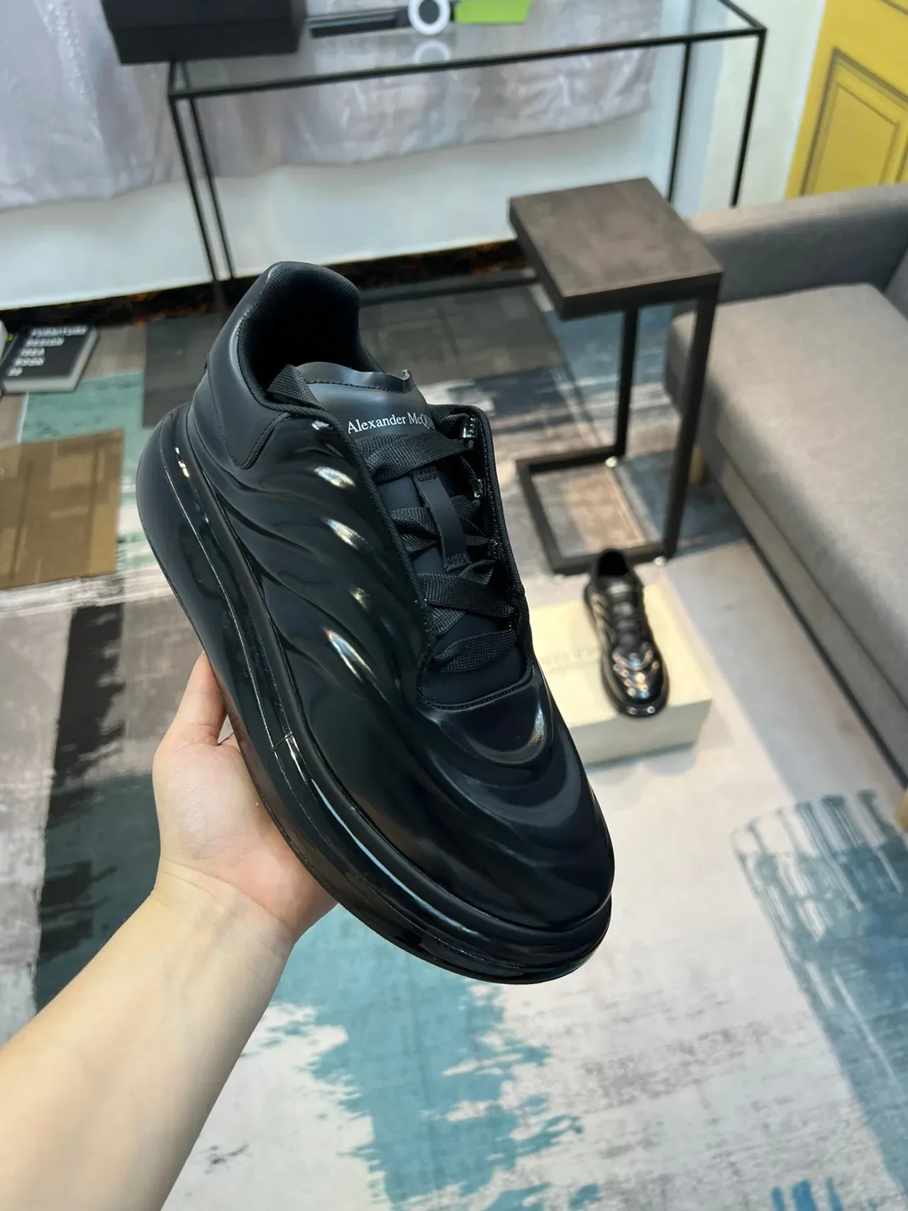 Alexander McQueen Oversized Sneaker Black Glossy Patent Lifestyle Sneakers 6