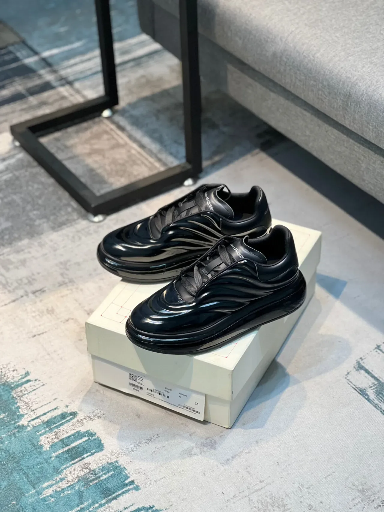 Alexander McQueen Oversized Sneaker Black Glossy Patent Lifestyle Sneakers 7