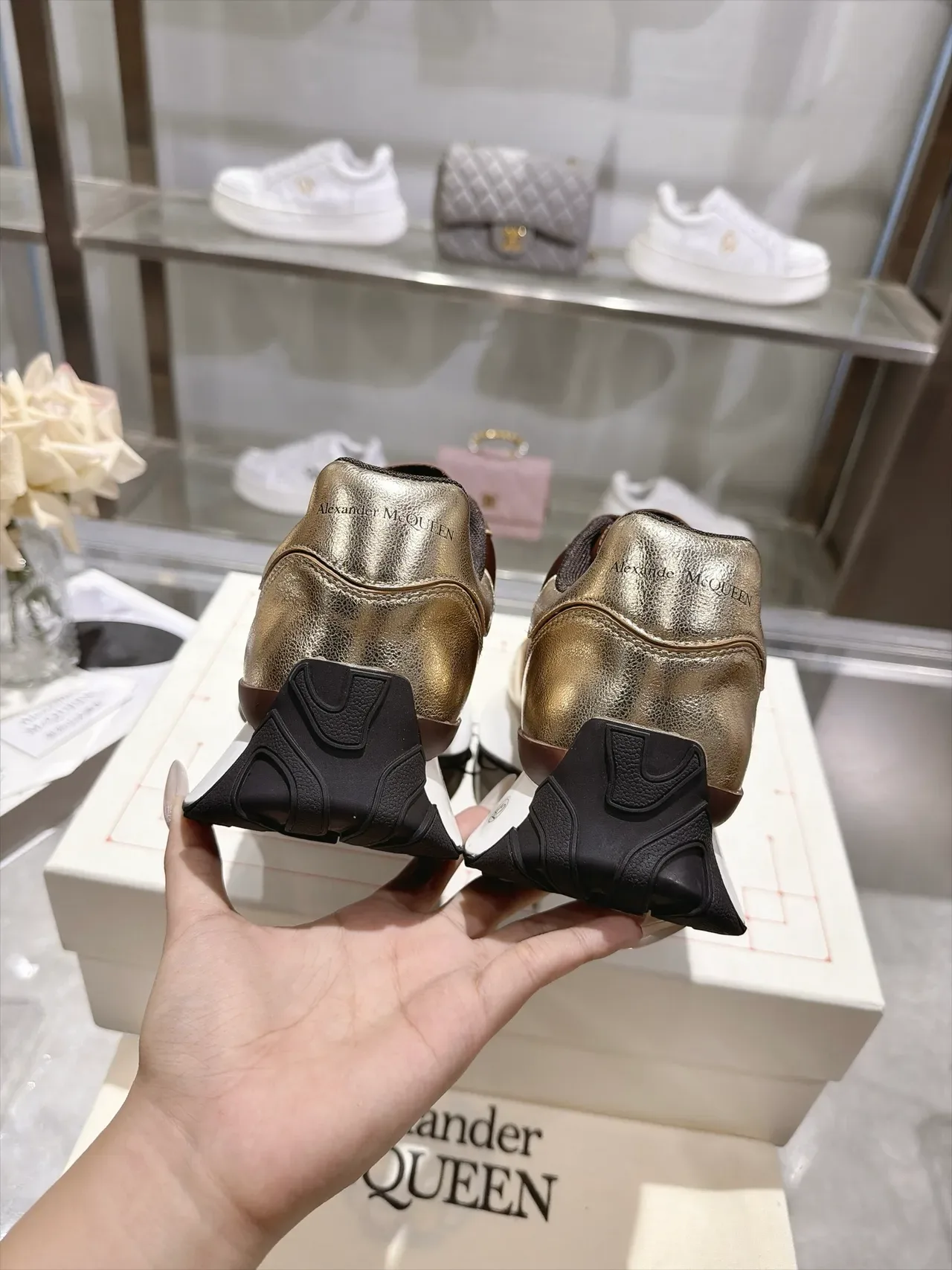 Alexander McQueen Oversized Sneaker Gold Brown Metallic Lifestyle Sneakers 3