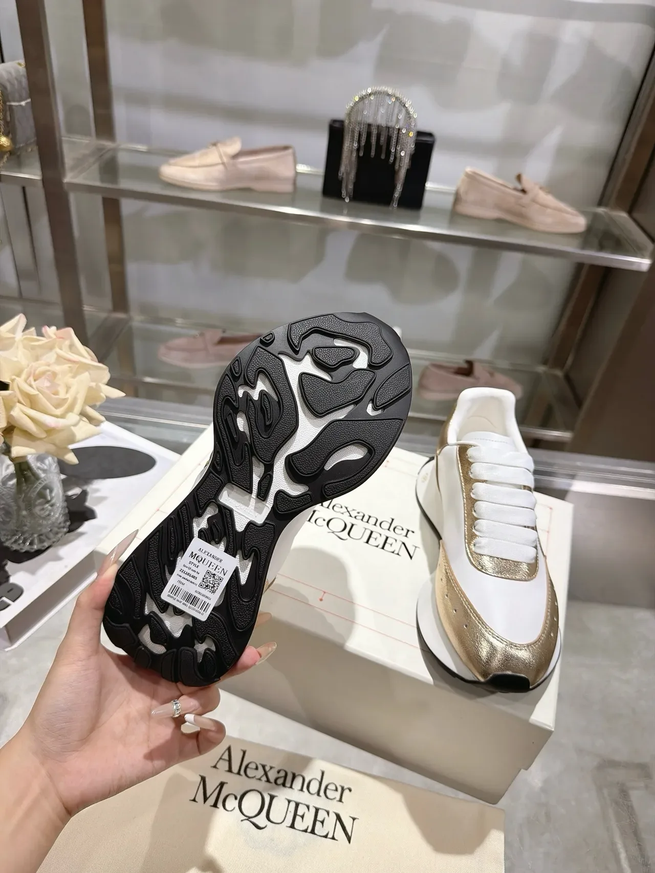 Alexander McQueen Oversized Sneaker White and Gold Lifestyle Sneakers 2