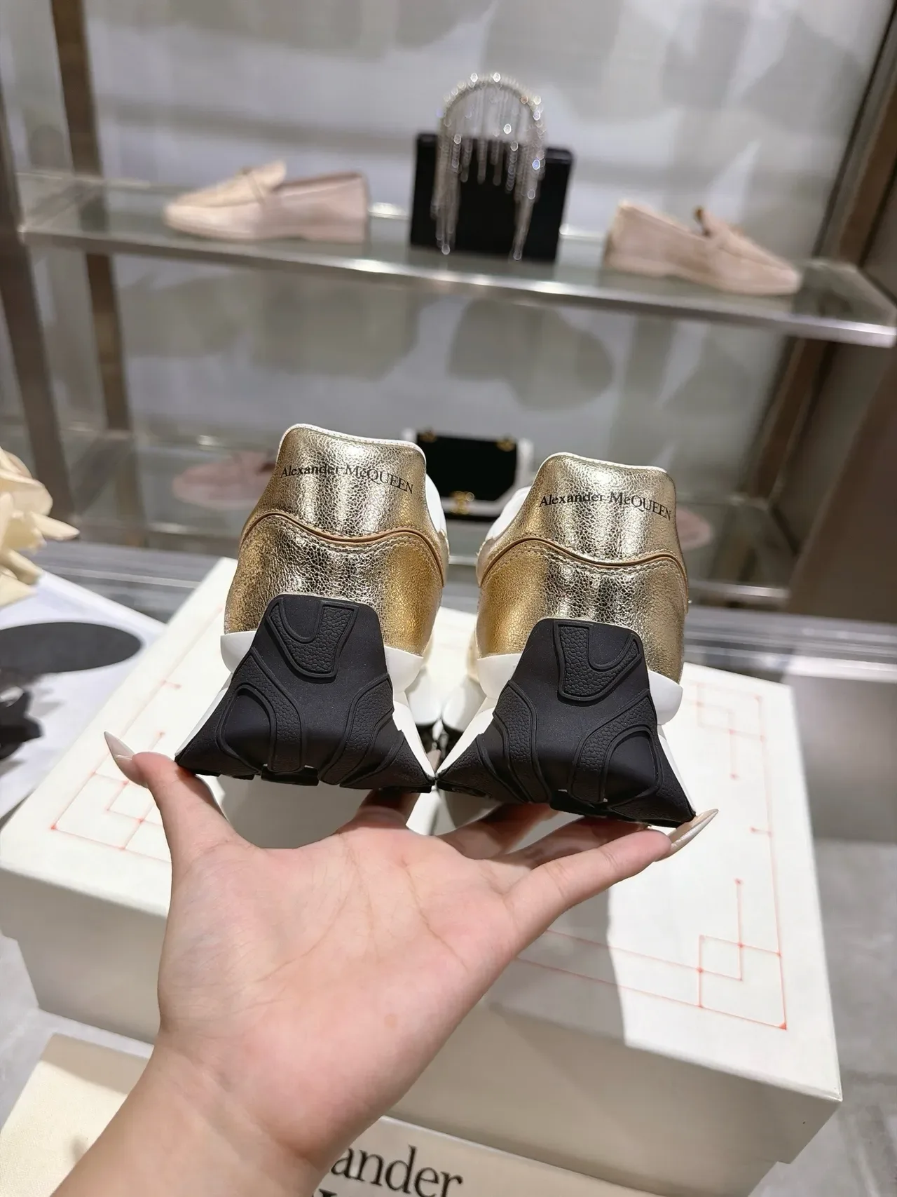 Alexander McQueen Oversized Sneaker White and Gold Lifestyle Sneakers 3