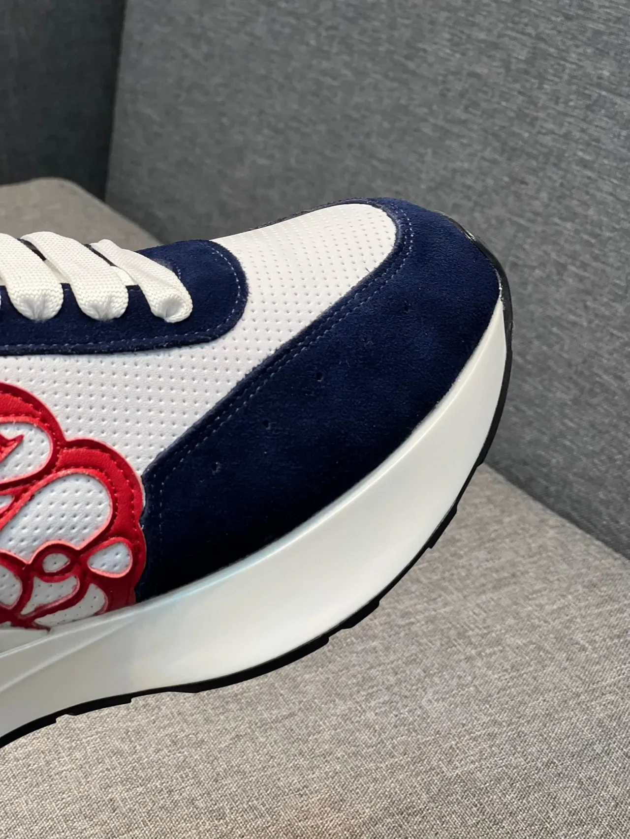 Alexander McQueen Oversized Sneaker White Navy Red Floral Lifestyle Sneakers 3