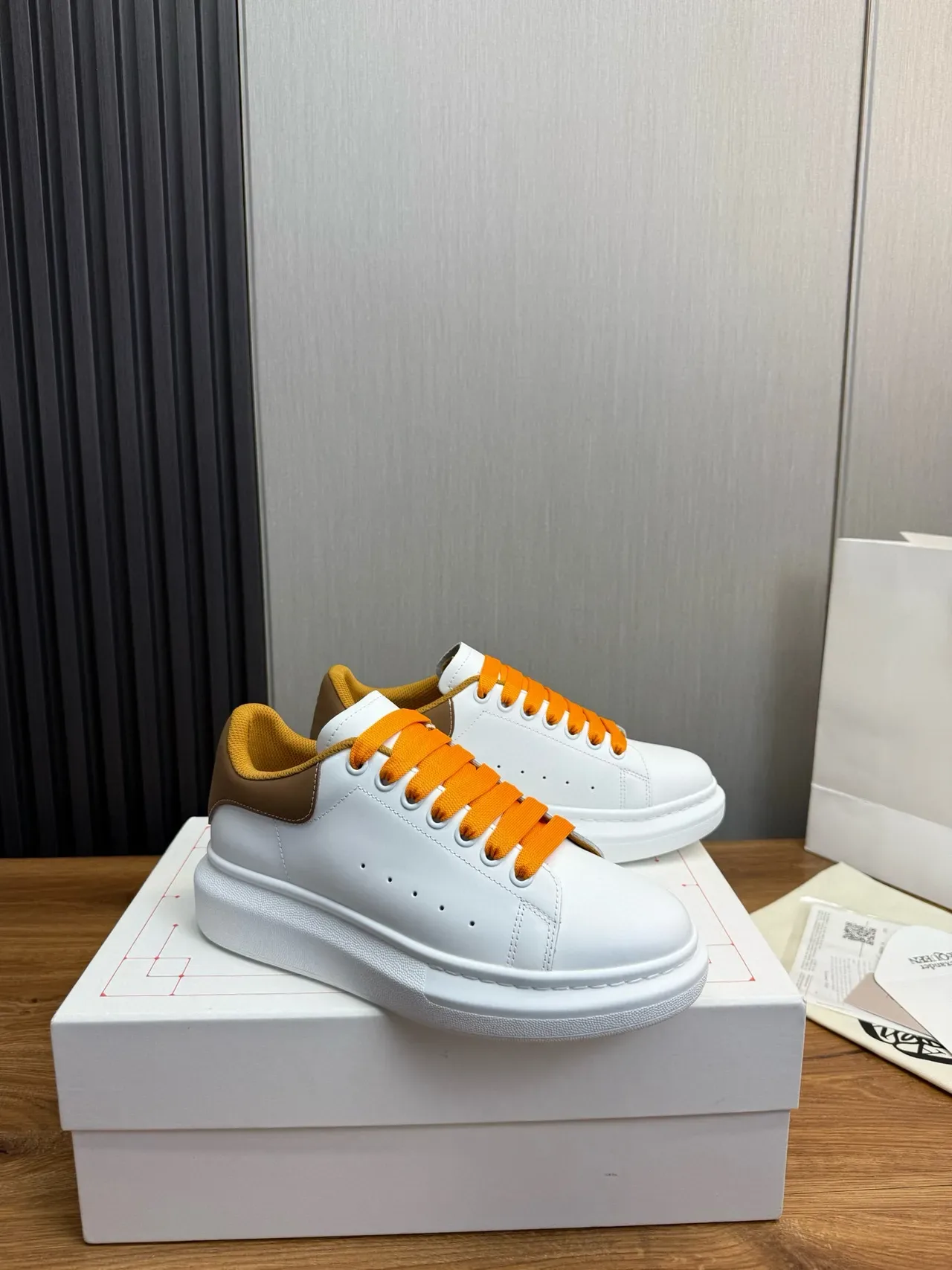 Alexander McQueen Oversized Sneaker White Tan Orange Lifestyle Sneakers 4