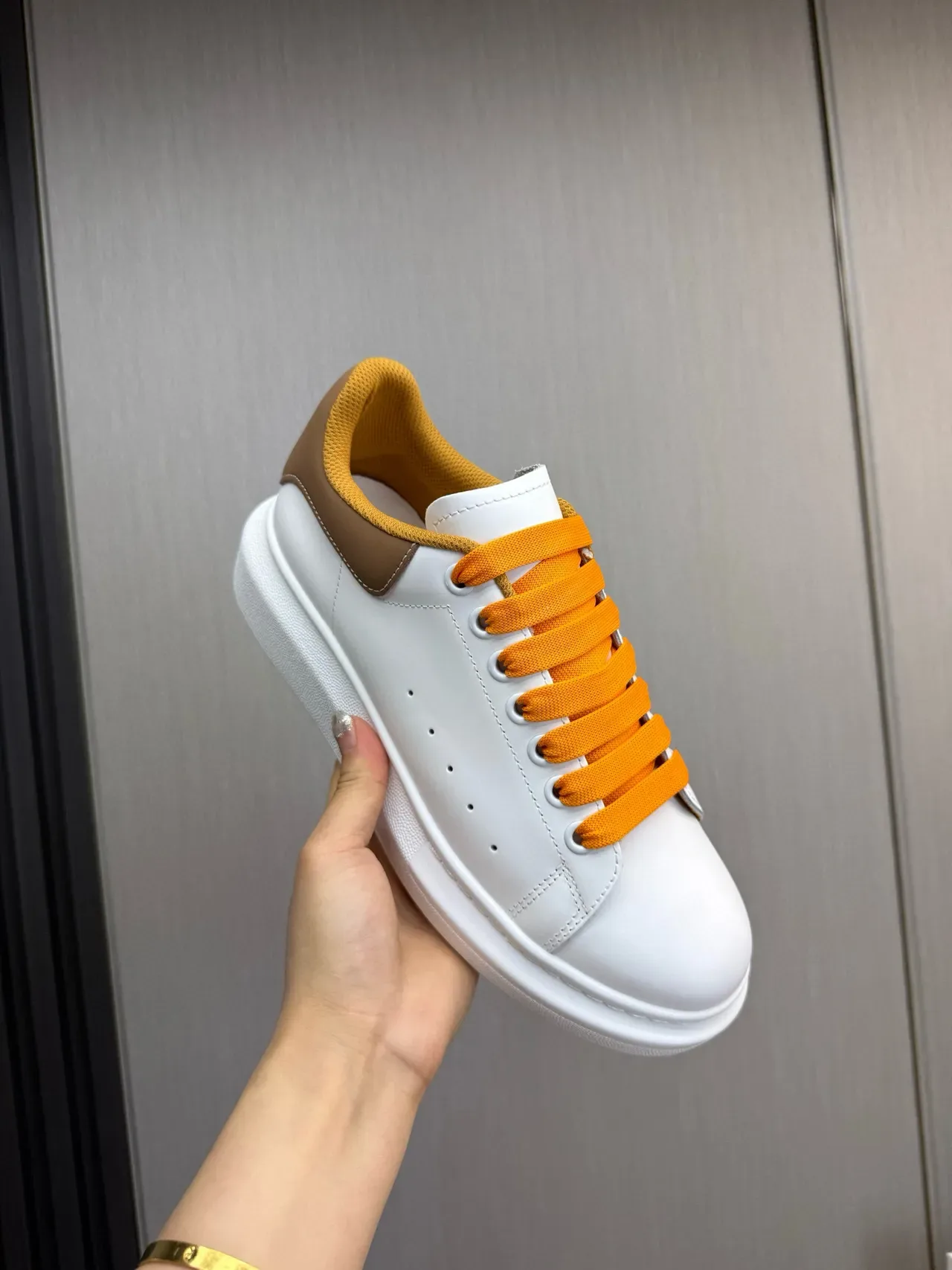 Alexander McQueen Oversized Sneaker White Tan Orange Lifestyle Sneakers 8