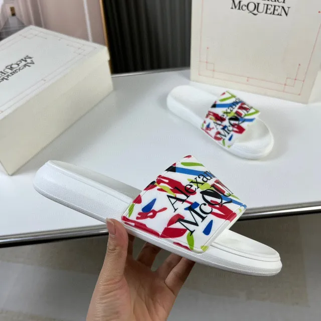 Alexander McQueen Printed Strap White Slippers 4