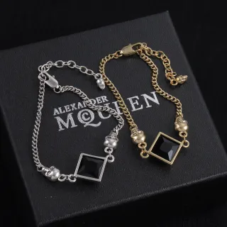 Alexander McQueen 骷髅和水晶方形手链 黑金手链