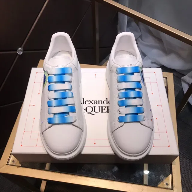 Alexander McQueen White Blue Hand-Painted Graphic Platform Sole Chunky Sneakers 8