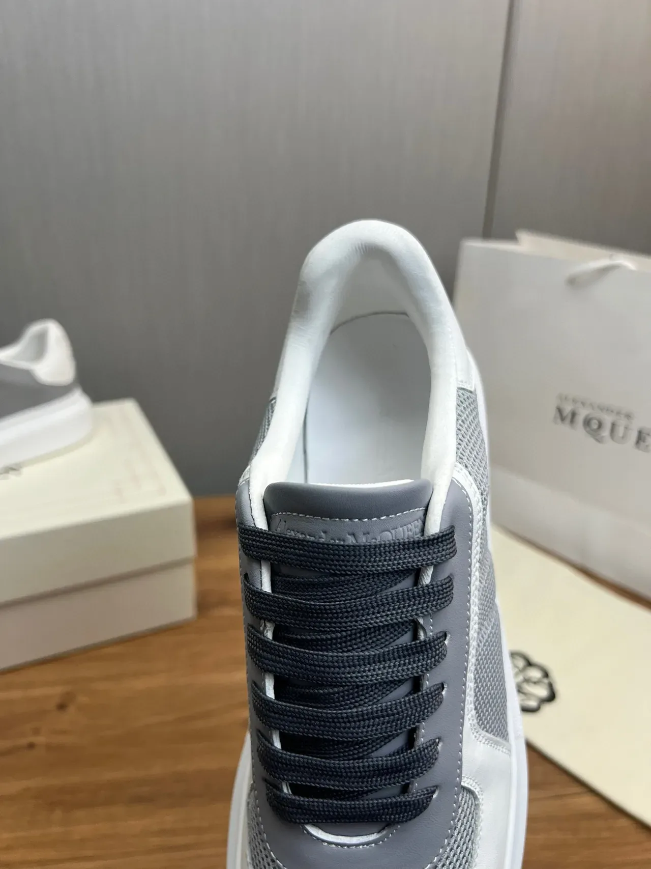 Alexander McQueen White Gray Oversized Platform Sole Mesh And Smooth Leather Paneling Lifestyle Sneakers 2